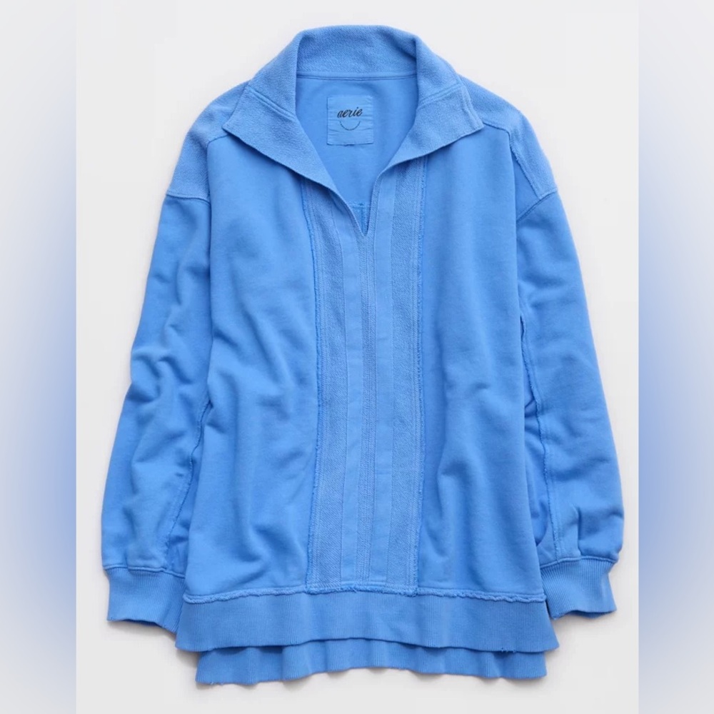 Aerie Starry Skies Oversized V- Neck Sweatshirt Blue - Picture 4 of 8